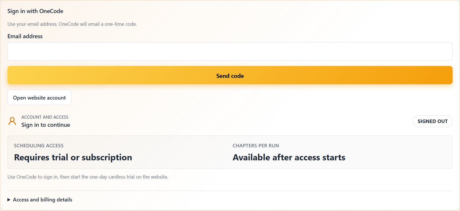 Account and access before sign-in with the email field