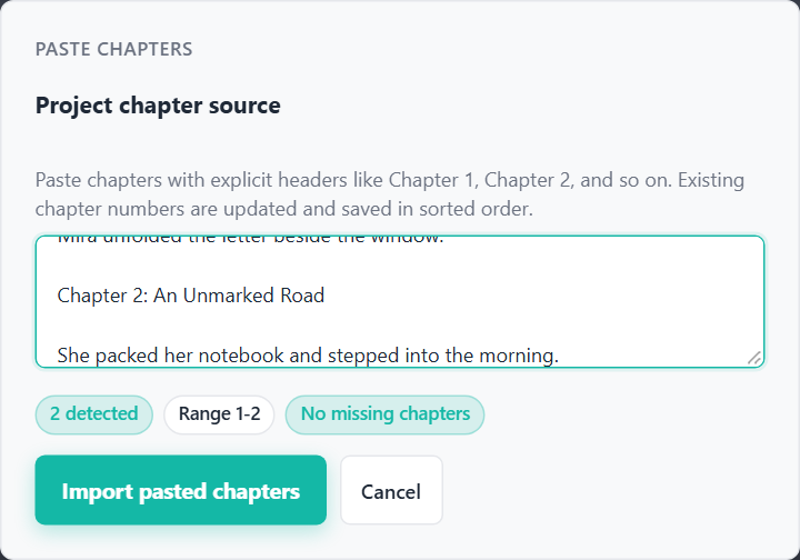 Import and check chapter text in Webnovel Mass Scheduler