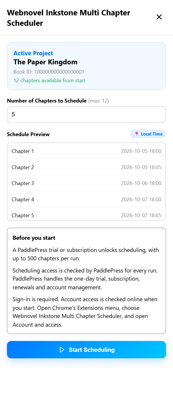 Preview every chapter date in Webnovel Mass Scheduler
